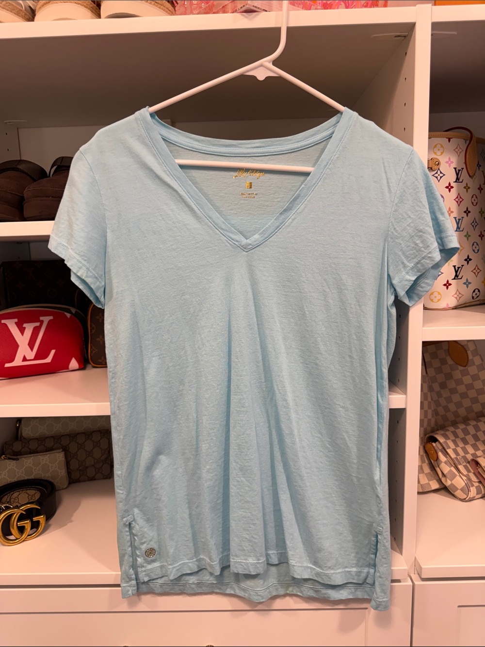 Lilly Pulitzer Light Blue Meredith V-Neck Short Sleeve Tee